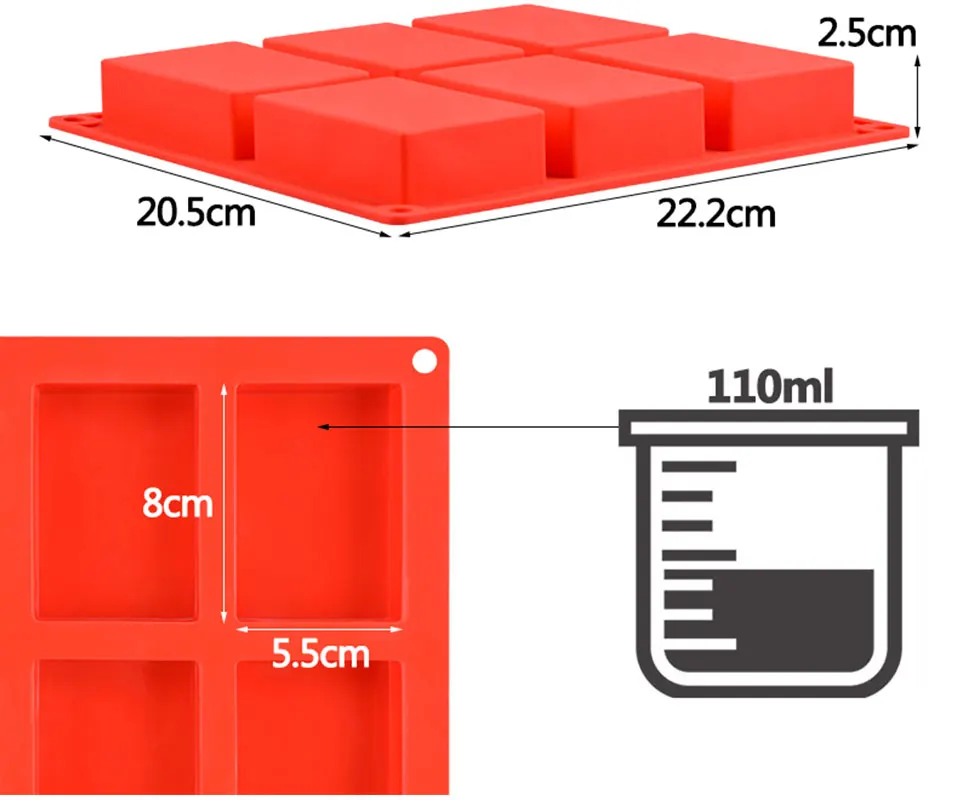 

6 Cavity Silicone Mold for Making Soaps 3D Plain Soap Mold Rectangle DIY Handmade Soap Form Tray Mould