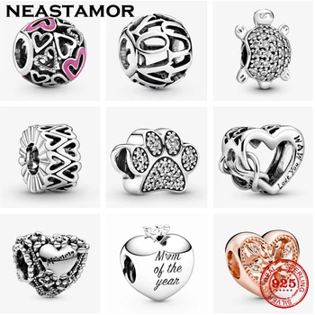 

2020 new Fit Original Pandora Charm Bracelet Jewelry Making Silver colour Pink Openwork Freehand Heart Charm Dog paw bead