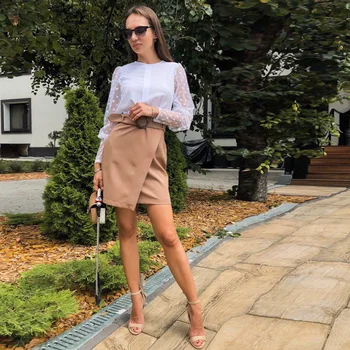 

Women Sashes Elegant Office Lady Wrap Solid Knot Zipper Mid Waist Fly Solid Skirt 2019 Winter Autumn Highstreet Women Skirt