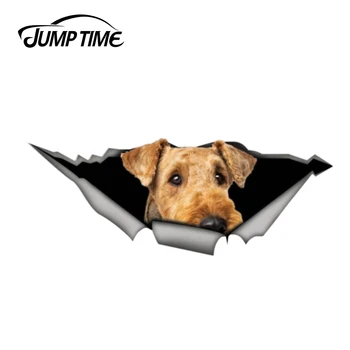 

Jump Time 13cm x 5cm 3D Airedale Terrier Car Sticker Pet Dog Car Decoration Torn Metal Decal Reflective Car Styling Funny Animal