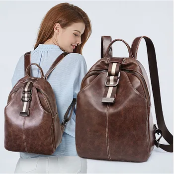 

High Quality First Layer Cowhide Leather Backpack Retro Oil Wax Leather Bag large Capacity Fashion Shoulder Bag