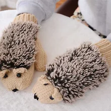 Женские зимние новые перчатки без пальцев Вязаные Шерстяные милые теплые зимние варежки без пальцев мультфильм Ежик теплые перчатки