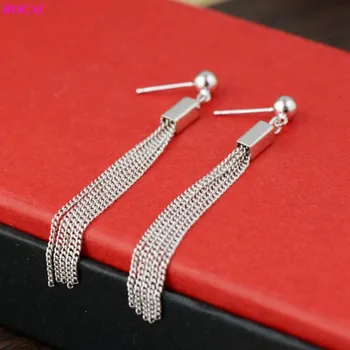 

BOCAI s925 sterling silver ear studs Tassel line silver earrings element 925 silver fashion exquisite earrings for women