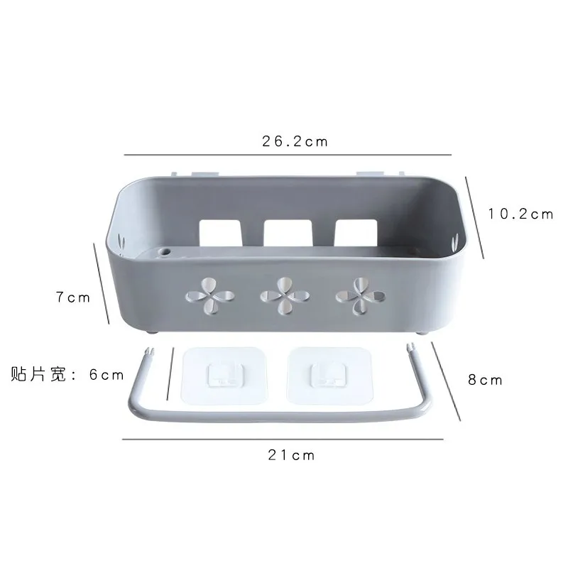Kitchen bathroom storage box wall hanging storage rack paste shower basket basket bathroom shower floor storage WF718147