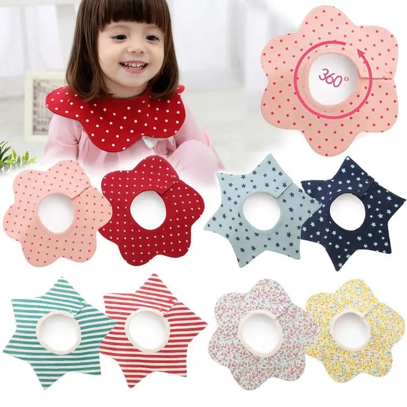 

360 Degree Rotating Flower Petal Bib Multi-Function Baby Waterproof Bib Saliva Towel Bib Four Layer Swivel Snap Octagonal Bibs