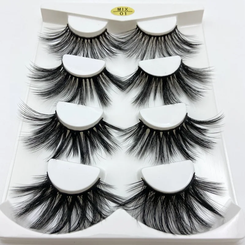 Buzzme 6D12 4pairs faux mink lashes Natural False Eyelashes Silk Eyelashes Dramatic Volume Fake Lashes Makeup 4