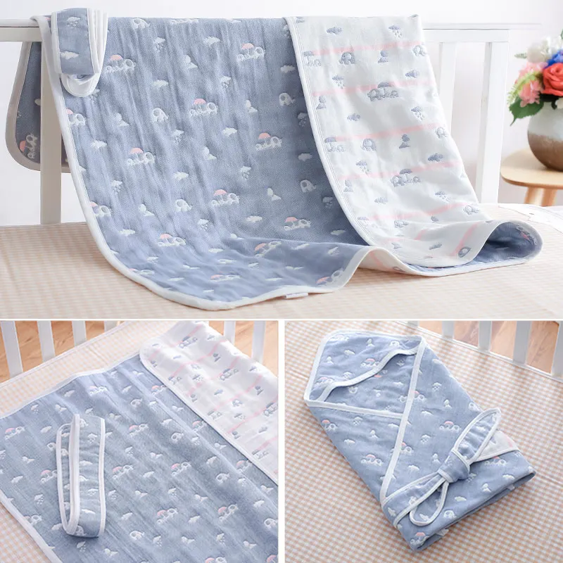elephant-4 layers Herbabe, детские одеяла, хлопок, мультфильм, Младенческая пеленка для младенцев, обертывание, малыш, мальчик, халат для девочки, новорожденный, с капюшоном, спальное одеяло - Цвет: elephant-4 layers