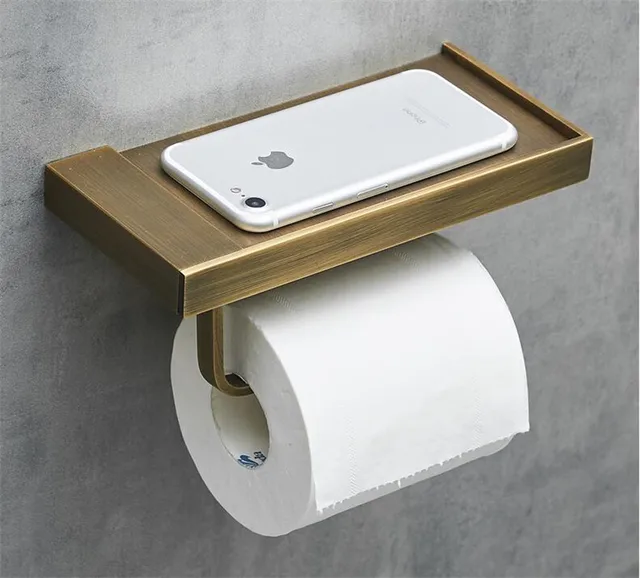 Tuqiu Toilet Paper Holder Black and Gold Tissue Paper Holder Brass