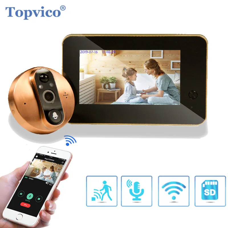  Topvico Wifi Doorbell Camera Video Peephole Door Intercoms 4.3 Inch Motion Detection Wireless Door  - 4000054986982