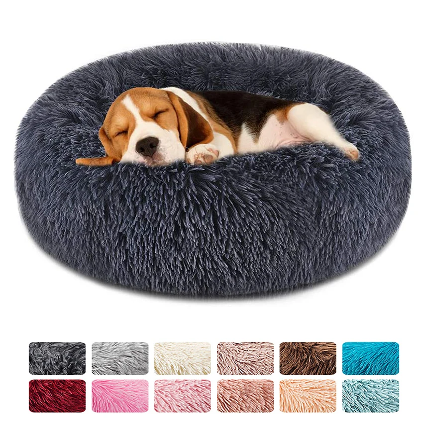 Soft Dog Bed Round Washable Long Plush Dog Kennel Cat House Velvet Fluffy Mats For Samll large Dogs Basket Pet Sleep luxury Bag