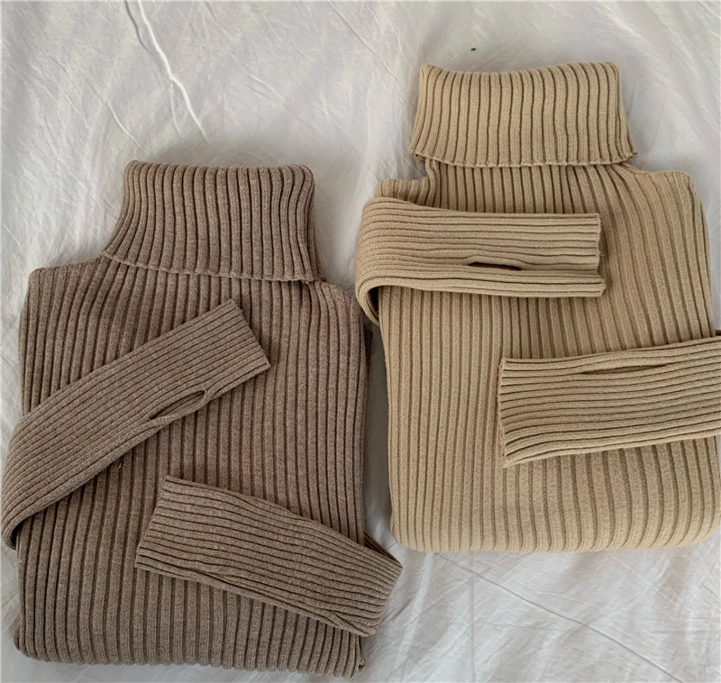 PULL,Pull tricoté à col roulé pour femmes, Pull basique, côtelé, fin, élastique avec trou au