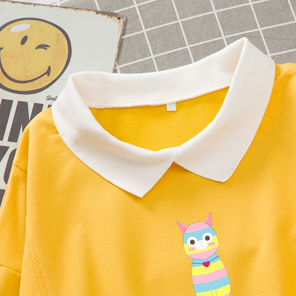 

Cotton Loose Fit Hoodie Polo Shirt Women Sweatshirt Long Sleeve Autumn Thin Hoodies Cute Animal Cotton Sweatshirts for Women