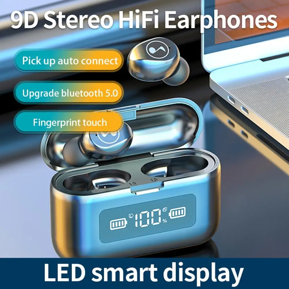 New Hot F9 Bluetooth Headset Light Carving Digital Display 2nd Generation 5 0 Invisible Sports Touch Bluetooth Headset