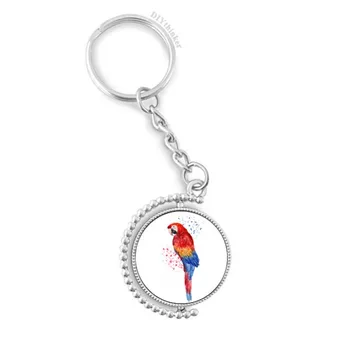 

Red Psittaciformes Parrot Bird Rotatable Key Chain Ring Keyholder