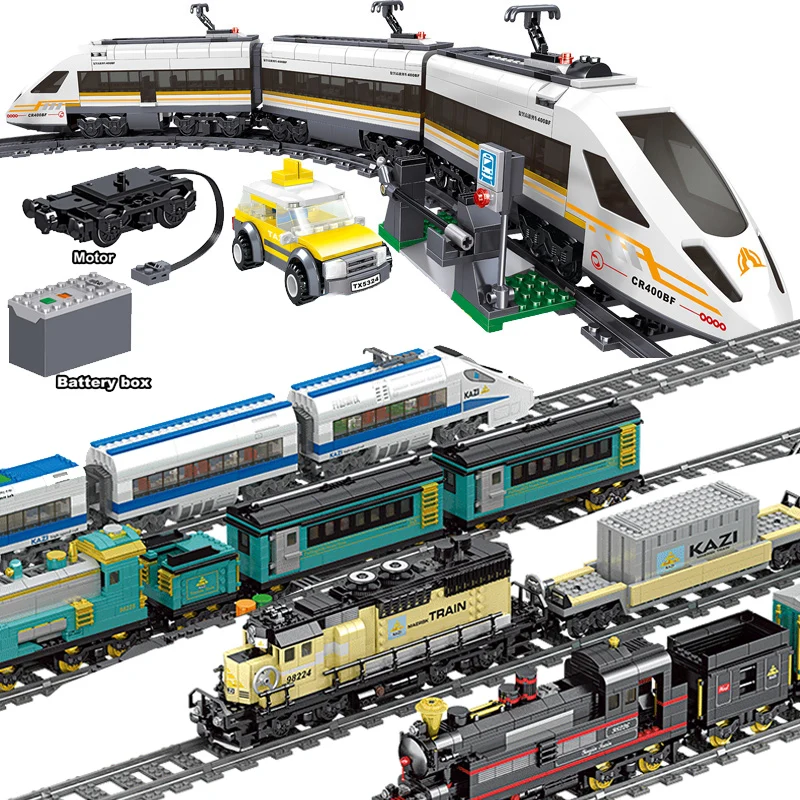 Trem da cidade série técnica com a função de energia da bateria do motor trilho trilha ferroviária blocos de construção tijolos brinquedo para as crianças presente