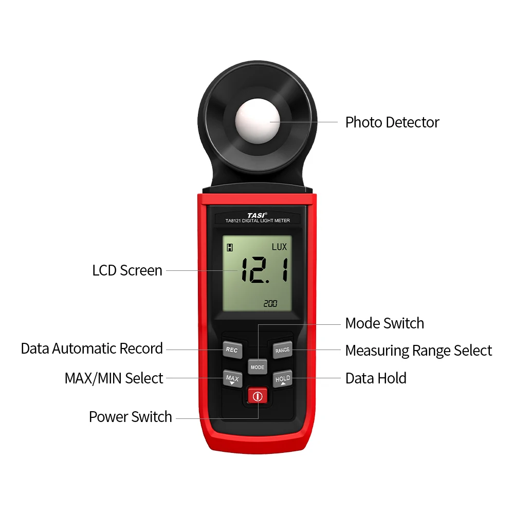 TASI ручной люксовый измеритель, ЖК-люминометр, цифровой фотометр, люксметр, светильник, осветитель, 0-100000 Люкс с режимом удержания