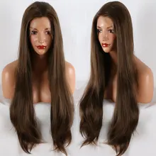 Темно-коричневый длинный прямой синтетический 13*3 парик на фронте шнурка термостойкие волокна волос свободная часть естественная линия волос для женщин Gilr парики
