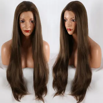 

Dark Brown Long Straight Synthetic 13*3 Lace Front Wig Heat Resistant Fiber Hair Free Part Natural Hairline For Women Gilr Wigs