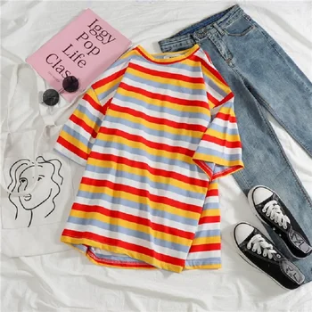 

Hot Cotton Casual Sweet Stiped T-Shirt Camisetas New Spring Tops Summer Women T Shirts Female Short Sleeve Loose Koszulki Tees
