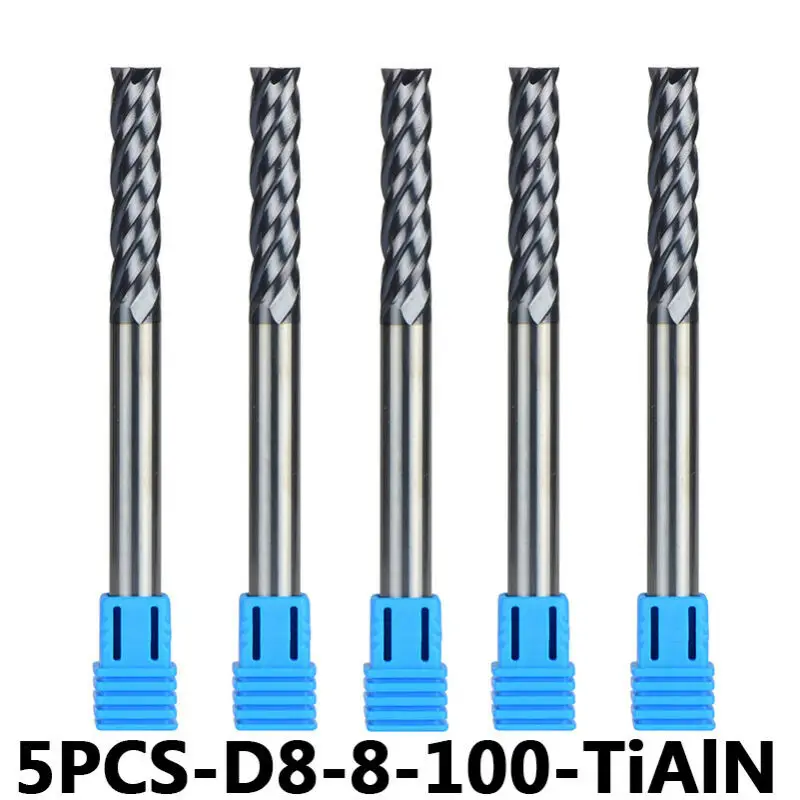 

5pcs Carbide End Mill Bits Cutting Diameter 8mm Shank Length 100mm CNC Milling Cutter High Quality