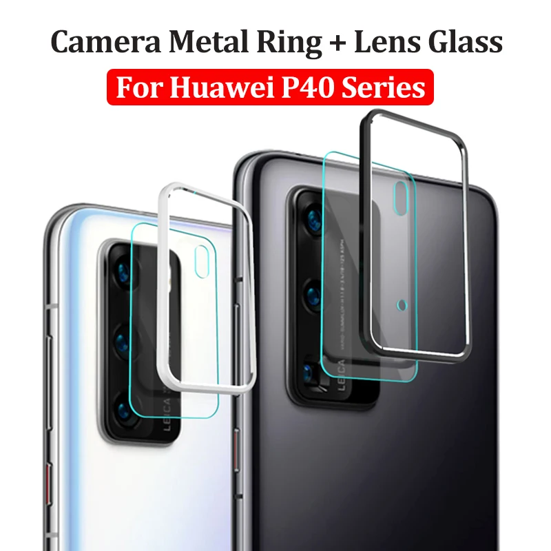 

10 PCS Camera Protector Glass For Huawei P40 P30 Pro P40 Lite P40 Pro Tempered Glass + Metal Rear Camera Lens Protective Ring
