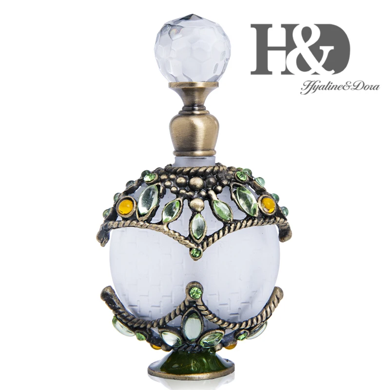 H&ampD Antique Crystal Perfume Bottles with Flat Body for Fragrance Storing Dresser Table Decor Lady's Gift Travelling (8ml Bronze) |