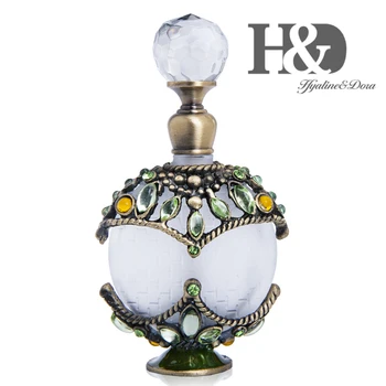 

H&D Antique Crystal Perfume Bottles with Flat Body for Fragrance Storing,Dresser Table Decor,Lady's Gift,Travelling (8ml,Bronze)