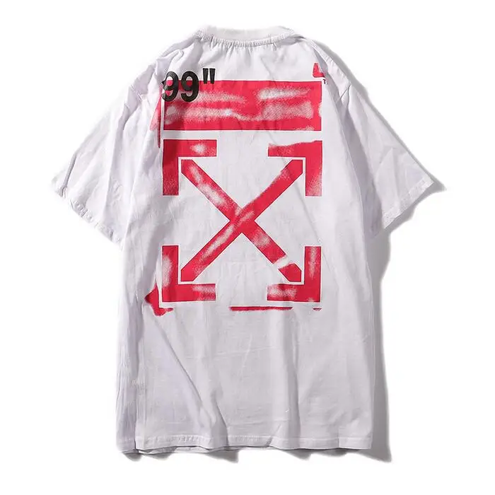 Белый "99" граффити стрелы Off-White OW для мужчин и женщин унисекс пара влюбленных моделей хлопок Повседневная мода короткий рукав круглый вырез Футболка - Цвет: Белый