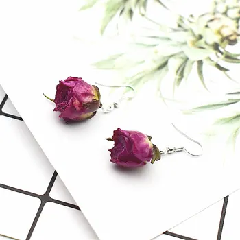 

1Pair Natural Dried Flower Earrings Romantic Deep Purple Rose Petal Drop Earring Party Jewelry Gift For Women