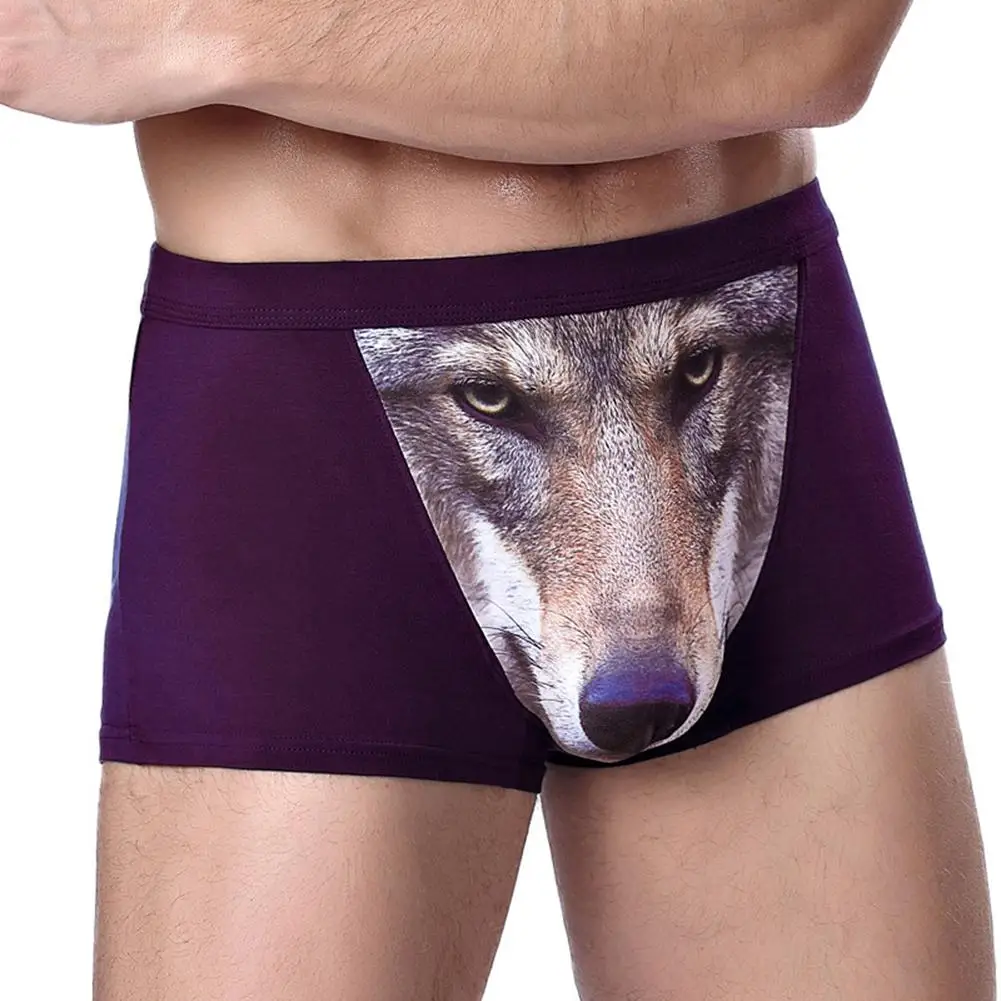 HobbyLane мужское сексуальное нижнее белье, уникальные дышащие трусы с принтом головы волка, ультратонкие короткие штаны