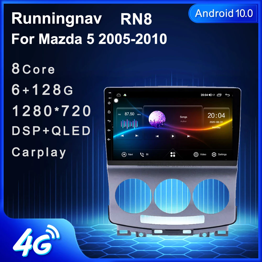 Android 10.0 Car Stereo Sat Nav Radio for Mazda 5 2005-2010 GPS Navigation 9Head Unit Touchscreen MP5 Multimedia Player Video Receiver with 4G WiFi FM SWC Carplay