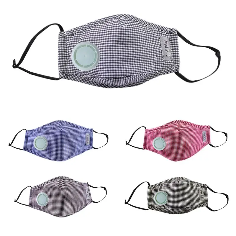 

Children Windproof Cotton PM2.5 Mouth Mask Winter Warmer Vintage Plaid Printing Adjustable Respirator With Valve Carbon Filter