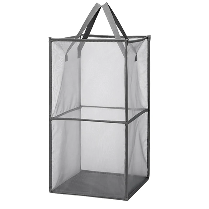 

2 Layer Popped Up Collapsible Mesh Laundry Hamper Dirty Laundry Sorter Mesh Basket with Handles