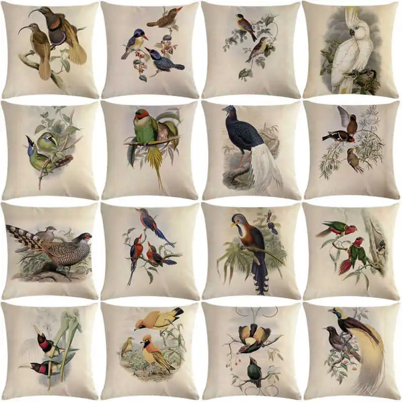 

Cushion Cover Pillow Case Home Decor Pheasant Pattern Cotton Linen 18\" Golden
