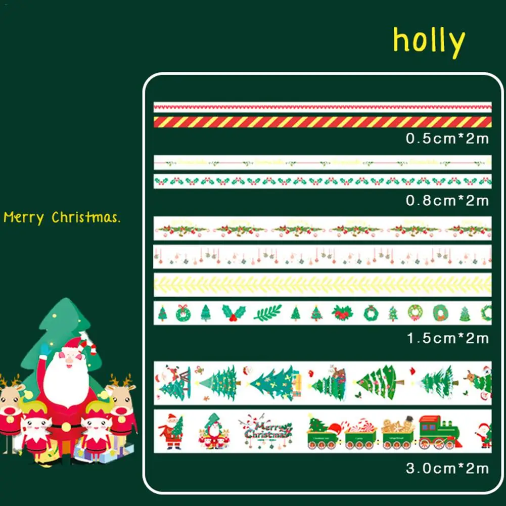 holly Рождественская Подарочная коробка, набор клейких лент, горячие наклейки для стемпинга, липкая клейкая бумага, лента для праздничных украшений, подарочная упаковка, искусство, ремесла - Цвет: holly