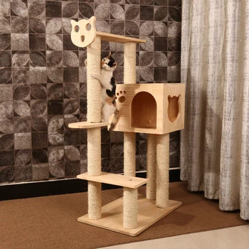 

Solid Wood Cat Climbing Frame Sisal Litter Scratching Board Tree Jumping Platform Toy cat toy respirador cat scratch