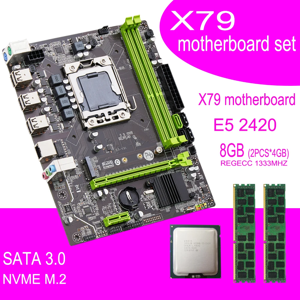 Qiyida X79 Conjunto De Placa M e Com Xeon Lga 1356 E5 2420 Cpu 2 P s X 