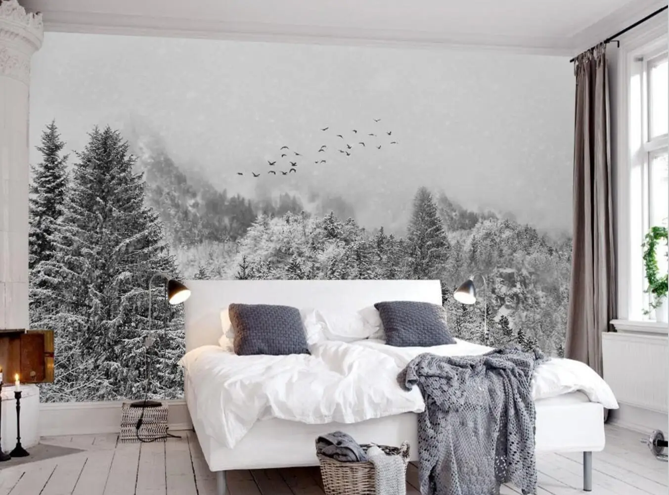 Custom wallpaper simple black and white flying snow forest background wall mural home decoration forest snow scene 3d wallpaper 10 30 50pcs kawaii ice snow world cartoon stickers aesthetic diy phone laptop stationery waterproof decoration decals for kids