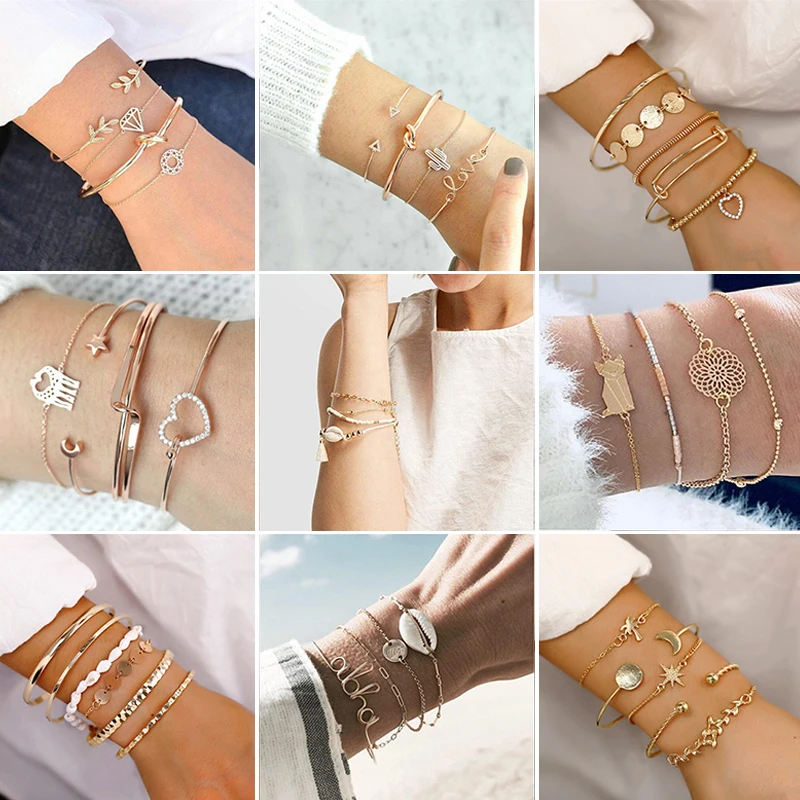 

Bohemian Geometric Multilayer Bracelets Bangles Set For Women 2019 Fashion Gold Color Alloy Charm Bracelet Jewelry Party Gifts
