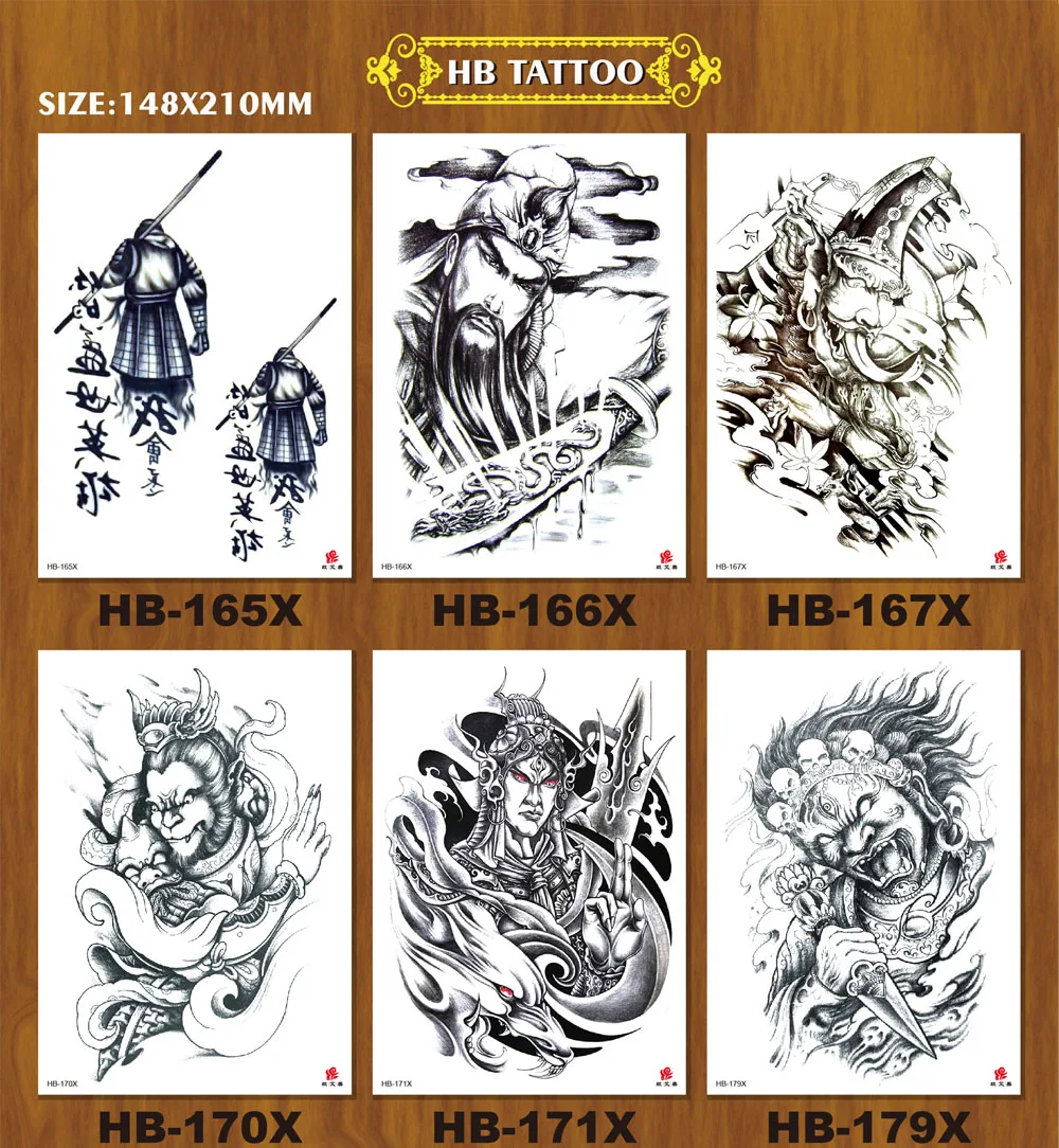 Fake Black Tattoo Ancient Beauty Women Guan Yu Tearing Girl Design Water Transfer Temporary Tattoo Sticker Body Arm Back Leg Men (2)