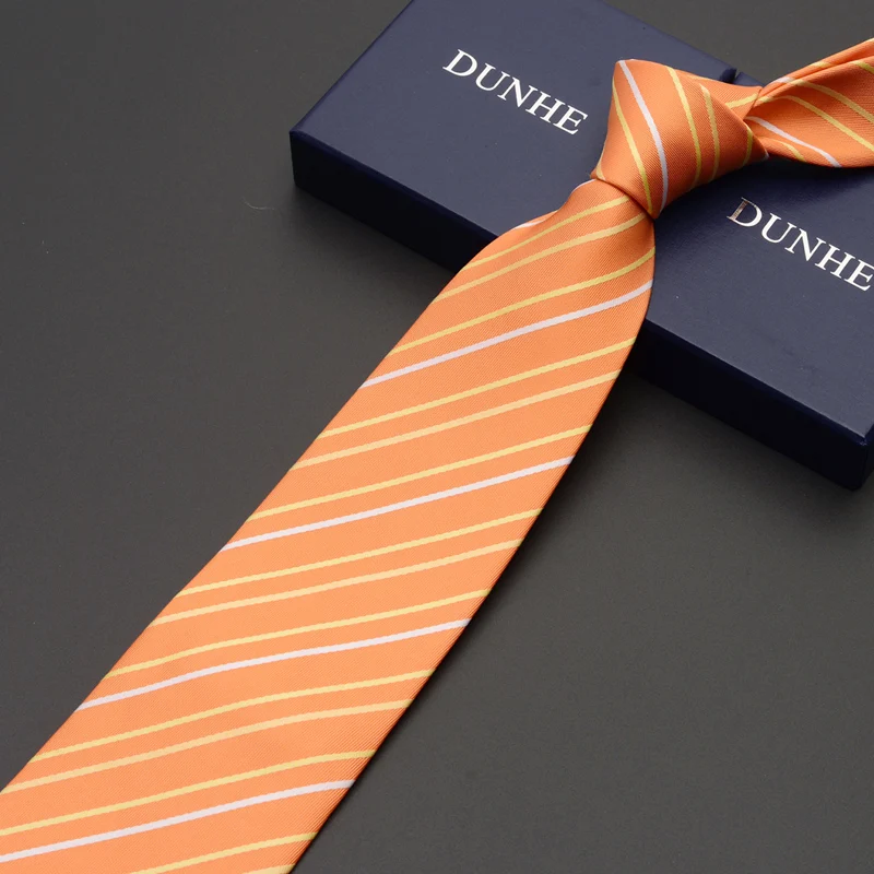 Высокое качество новые модные галстуки мужские бизнес 9 см Оранжевый Полосатый шелковый галстук свадебные галстуки для мужчин дизайнерский бренд с подарочной коробкой