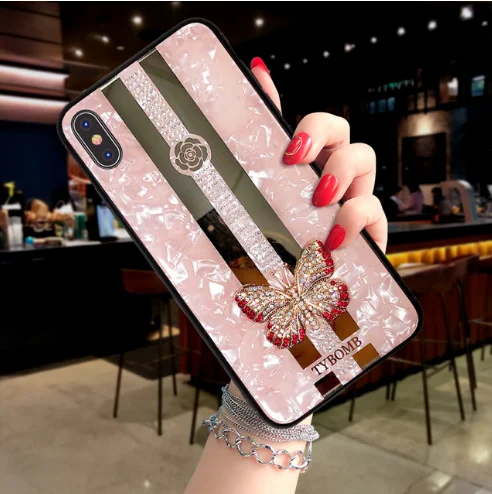 Розовый Luxury Creative Mirror Fashion 3D Inlaid butterfly Phone Case For iPhone X XR XS MAX 11 Pro Max Cover For iPhone 7 8 6 Plus Case - Цвет: Розовый