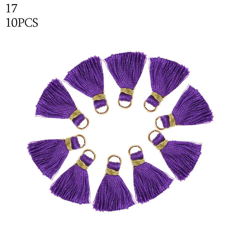 10pcs 2cm Mini Colorful Silky Tassels Pendant Drop Jewelry DIY Boho Bracelet Necklace Earring Hanging Garment Making Supplies - Цвет: 17
