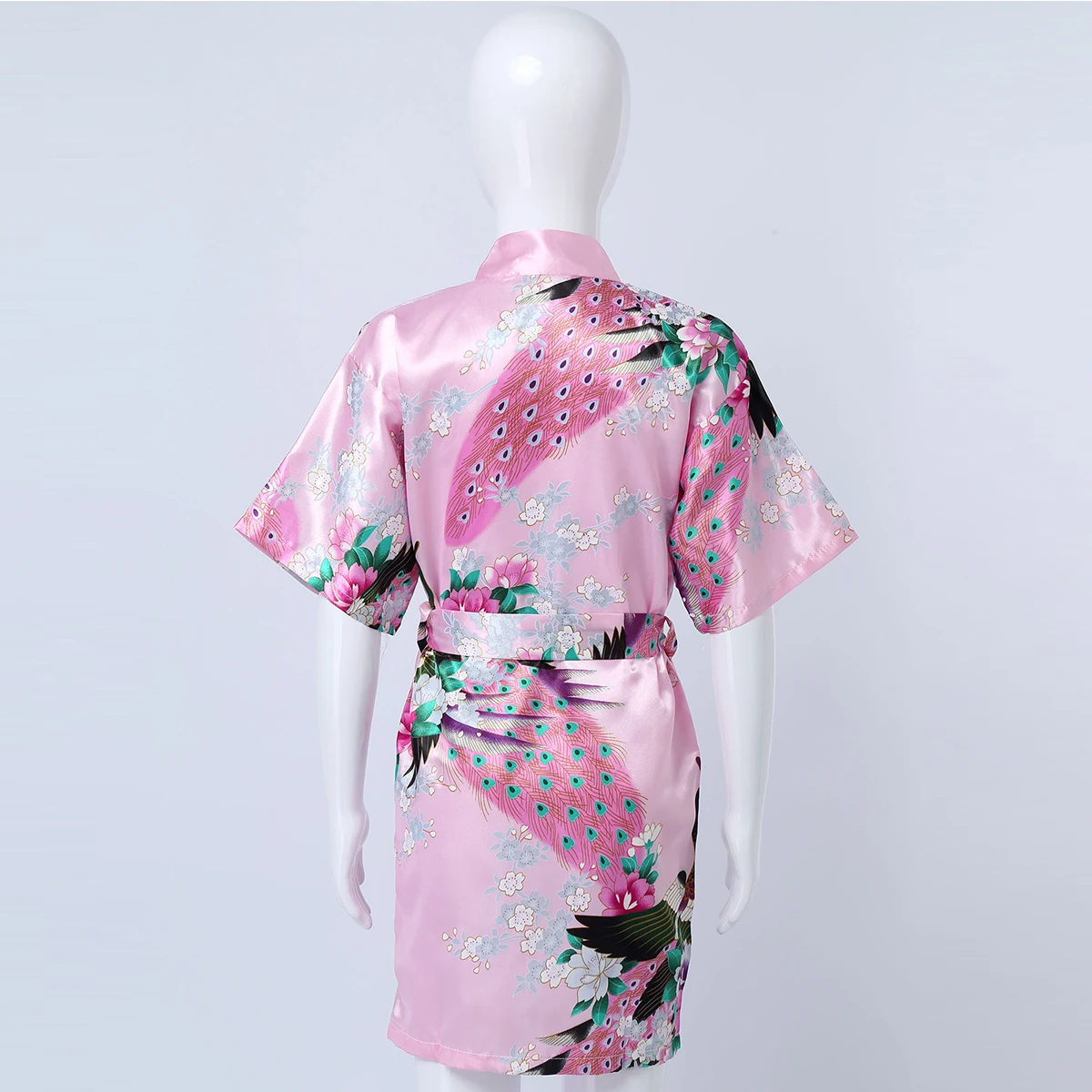 Girls Satin Kimono Robe Kids Sleepwear Peacock Flower Printed Children Bathrobe Nightgown Robe For Spa Party Wedding Birthday
