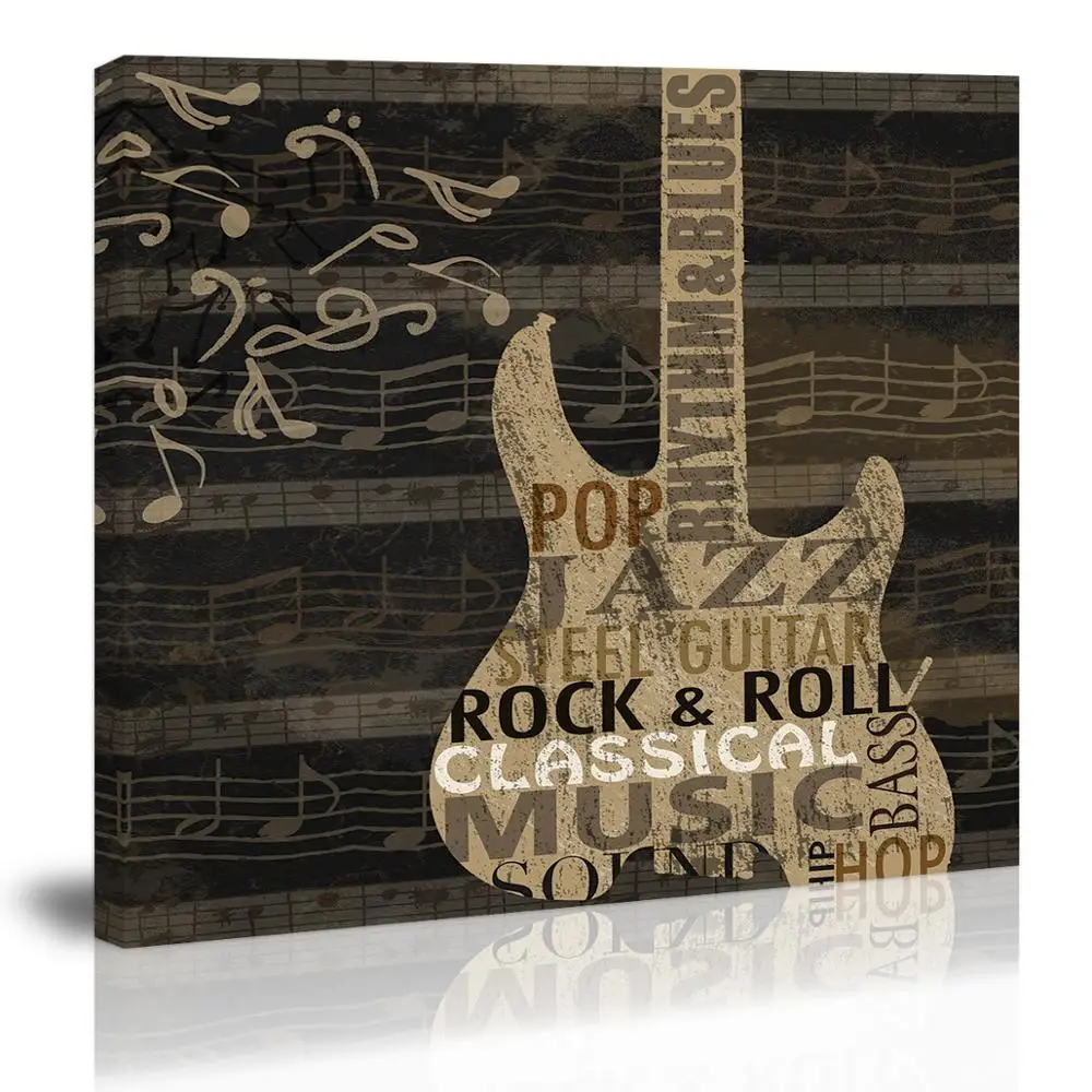 

Gold Abstract Guitar with Music Score Wall Art Decor Canvas Painting Kitchen Prints Pictures for Home Living Dining Room