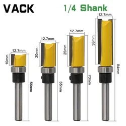 Vack fresa de ponta reta para dobradiça, conjunto de 4 peças, 1/4, acabamento, descarga, corte de madeira