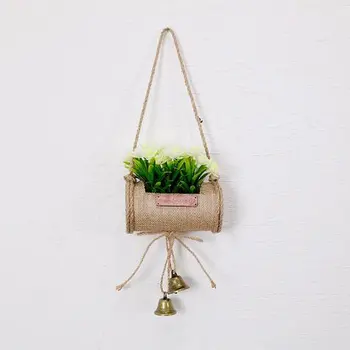 

Pastoral Artificial Hanging Flower Knotted Macrame Plant Flower Pot Basket Wall Linen Flowerpot for Home Office Decoration