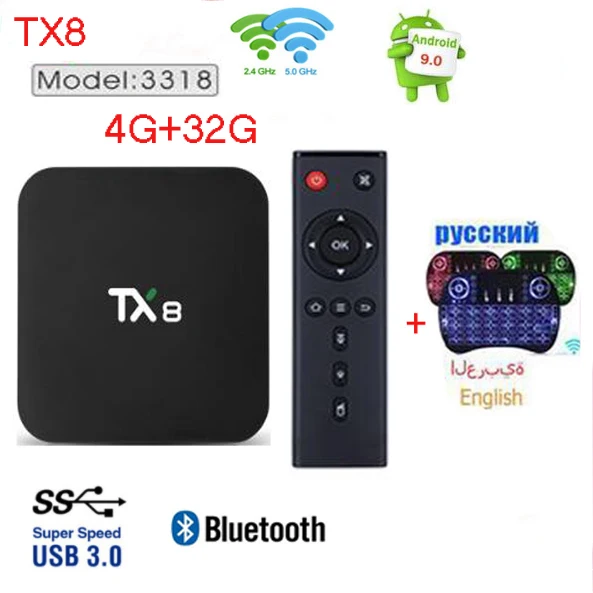 TX8 Android 9,0 ТВ приставка Rockchip RK3318 ram 4GB rom 32GB 64GB 4K Google голосовой помощник Netflix Youtube набор TopBox - Цвет: 4G 32G I8