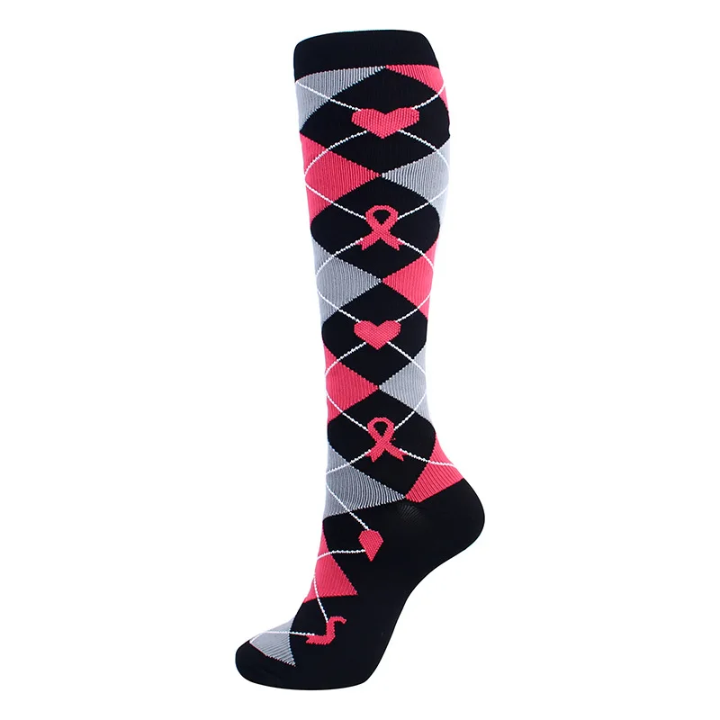 New Women's Colored Ribbons Compression Socks AIDS Logo Over the Calf High Socks Sports Running Socks FashionFootball Socks
