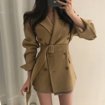 

Fashion Double Breasted Wool Blend Coat Women Long Sleeve Turn-down Collar Outwear Jacket 2019 Autumn Winter Thick Warm Overcoat